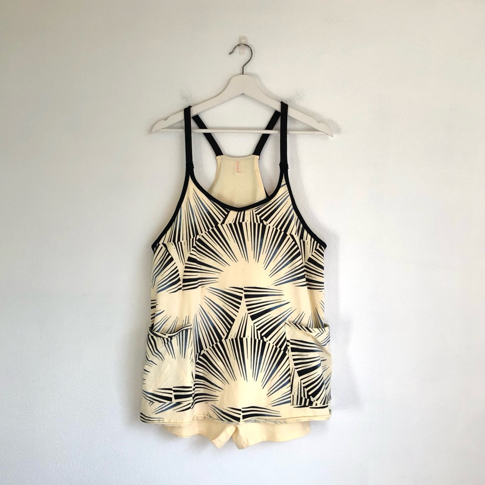 Free People FP Movement Hot Shot Mini Dress | Butter Yellow Sunrise Geo Sz Small